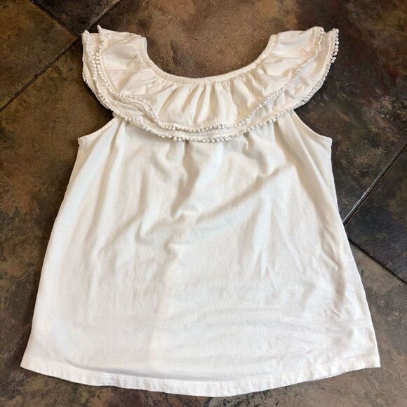 Old Navy Girl’s Cream Off The Shoulder Top Pom Pom Trim Size Large (10-12) - Picture 9 of 9